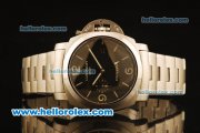 Panerai Luminor 1950 3 Days GMT Pam 329L Swiss Valjoux 7750 Automatic Steel Case with Black Dial and Green Markers-Steel Strap Panerai Luminor 1950 3 Days GMT Pam 329L Swiss Valjoux 7750 Automatic Steel Case with Black Dial and Green Markers-Steel Strap