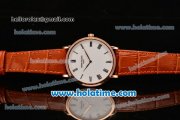 Patek Philippe Calatrava Miyota OS2035 Quartz Rose Gold Case with Roman Numeral Markers White Dial and Brown Leather Strap