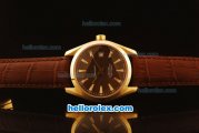 Omega Seamaster Co-Axial Automatic Yellow Gold Case with Black Dial and Brown Leather Strap - ETA Coating