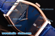 Vacheron Constantin Malte Japanese Miyota OS2035 Quartz Rose Gold Case with Blue Leather Strap and Blue Dial