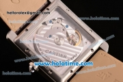 Cartier Tank MC Miyota 8245 Automatic Steel Case with Brown Leather Strap White Dial and Diamond Bezel