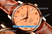 Omega De Ville Co-Axial Swiss ETA 2824 Automatic Rose Gold Case with Champagne Dial and Roman Numeral Markers