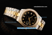Rolex Day Date II Oyster Perpetual Automatic Movement Black Dial with Diamond Bezel - Diamond Markers and Two Tone Strap