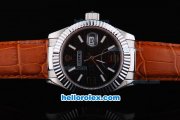 Rolex Datejust Working Chronograph Automatic Movement with Black Dial-Brown Leather Strap Rolex Datejust Working Chronograph Automatic Movement with Black Dial-Brown Leather Strap