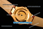 Patek Philippe Nautilus Asia Automatic Yellow Gold Case with Gold Dial Brown Leather Strap and Stick Markers