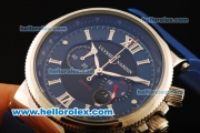 Ulysse Nardin Maxi Marine Chronograph Miyota OS20 Quartz Steel Case with Blue Dial and Blue Rubber Strap