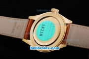 Rolex Datejust Oyster Perpetual Automatic Smooth Gold Case with Brown Dial and White Number Marking-Leather Strap