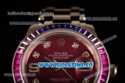 Rolex Datejust Pearlmaster Asia 2813 Automatic Full Steel with Purple Dial and Diamonds Markers - Rainbow Diamoand Bezel (BP)