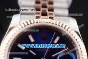 Rolex Datejust Clone Rolex 3135 Automatic Two Tone Case/Bracelet with Dark Blue Dial and Stick Markers (BP)