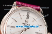 Rolex Cellini Time Asia 2813 Automatic Steel Case with White Dial Burgundy Leather Strap and Stick/Roman Numeral Markers