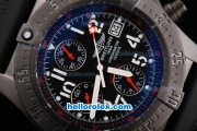 Breitling Avenger Chronograph Swiss Valjoux 7750 Automatic Movement PVD Case with Black Dial and White Number Markers-Black Rubber Strap