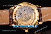 Longines Master Date Swiss ETA 2824 Automatic Yellow Gold Case with White Dial Diamonds Markers and Brown Leather Strap