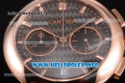 Cartier Rotonde De Chrono Miyota Quartz Rose Gold Case with Black Carbon Fiber Dial and Stick Markers