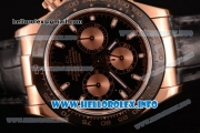 Rolex Daytona Chronograph Swiss Valjoux 7750 Automatic Rose Gold Case with Black Dial Stick Markers and Black Leather Strap (JF)