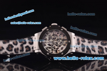 Hublot Big Bang Diamond Bezel Chronograph Quartz Steel Case with PVD Bezel and Leopard Dial-Leopard Rubber Strap