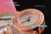 Cartier Perles de Cartier Swiss Quartz Rose Gold Case with Pink Leather Strap and White Dial Diamond Bezel 1:1 Original