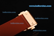 Hublot Big Bang King Swiss Quartz Movement Rose Gold Case with White Dial and Brown Rubber Strap