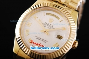 Rolex Day-Date II Automatic Movement Full Gold with Gold Roman Markers and White Dial