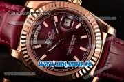 Rolex Day-Date Asia 2813 Automatic Rose Gold Case with Purple Dial Stick Markers and Purple Leather Strap