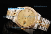Rolex Datejust Automatic Movement Golden Dial with Diamond Markers and Two Tone Strap