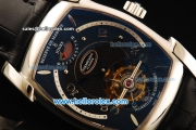 Parmigiani Kalpa XL Swiss Tourbillon Manual Winding Movement Steel Case with Black Leather Strap