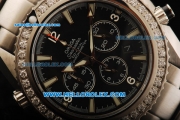 Omega Seamaster Chronograph Miyota Quartz Movement Full Steel with Black Dial and Diamond Bezel