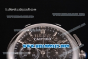 Cartier Rotonde De Chrono Miyota Quartz Steel Case with Black Skeleton Dial and Silver Stick Markers