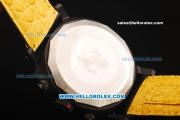 Ferrari Chronograph Miyota Quartz Movement PVD Case with Yellow Arabic Numerals Black Dial and Two Yellow Subdials - Black Leather Strap