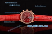 Omega Speedmaster Chrono Swiss Quartz Rose Gold Case Diamond Bezel with Red Leather Strap and Red Dial Numeral Markers