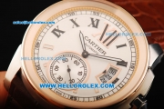 Cartier Calibre Automatic Movement Steel Case with Rose Gold Bezel and Brown Leather Strap