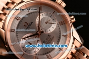 Omega De Ville Co-Axial Chronograph VK Quartz Movement Rose Gold Case and Strap with Silver Dial