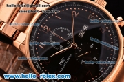 IWC Portuguese Chrono Japanese Miyota OS10 Quartz Rose Gold Case with Arabic Numeral Markers Black Dial and Rose Gold Strap