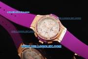 Hublot Big Bang Chronograph Swiss Quartz Movement Rose Gold Case with Purple Diamond Bezel and Purple Rubber Strap-Lady Model