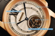 Cartier Calibre Swiss Tourbillon Manual Winding Movement Rose Gold Case with White Dial and Black Leather Strap