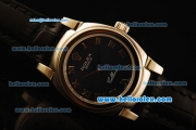 Rolex Cellini Swiss Quartz Steel Case with Black Dial and Black Leather Strap-Lady Size