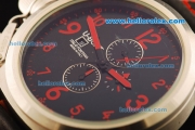 U-Boat Italo Fontana Chronograph Miyota Quartz Movement Steel Case with Black Dial and Red Markers-Black Leather Strap