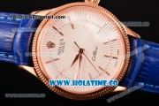 Rolex Cellini Time Asia 2813 Automatic Rose Gold Case with Beige Dial Blue Leather Strap and Stick Markers