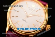 Rolex Cellini Time Asia 2813 Automatic Yellow Gold Case with White Dial Burgundy Leather Strap and Stick Markers