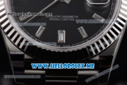 Rolex Day-Date Swiss ETA 2836 Automatic Stainless Steel Case/Bracelet with Black Dial and Stick Markers (BP)