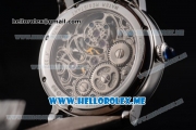 Cartier Ronde De MoonPhase Swiss Tourbillon Manual Winding Steel Case with Skeleton Dial and Black Leather Strap