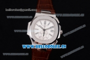 Patek Philippe Nautilus Clone PP 315 Automatic Steel Case with White Dial Arabic Numeral Markers and Brown Leather Strap (BP)