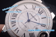 Cartier Ballon bleu de Automatic Steel Case with Diamond Bezel and White Dial-Black Leather Strap