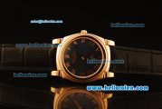 Rolex Cellini Swiss Quartz Rose Gold Case with Dark Blue Dial and Black Leather Strap-Roman Markers
