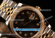 Rolex Datejust 37mm Swiss ETA 2836 Automatic Two Tone with Black MOP Dial and Diamonds Markers