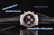 Rolex Daytona Swiss Valjoux 7750-SHG Automatic Steel Case with Diamond Bezel - Black Dial and Black Leather Strap