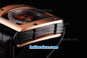 Richard Mille Tourbillon Gold Case with Red Marking and Black Leather Strap