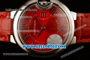 Cartier Ballon Bleu De Japanese Miyota Quartz Steel Case with Red Dial Roman Numberal Markers and Red Genuine Leather Strap