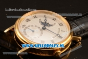 Breguet Classique Moonphase 9015 Auto Yellow Gold Case with White Dial and Black Leather Strap