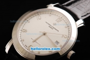 Vacheron Constantin Malte Swiss ETA 2836 Automatic Movement Silver Case with White Dial and Black Leather Strap