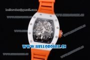 Richard Mille RM 055 Miyota 9015 Automatic Steel Case with Skeleton Dial Dot Markers White Ceramic Bezel and Orange Rubber Strap